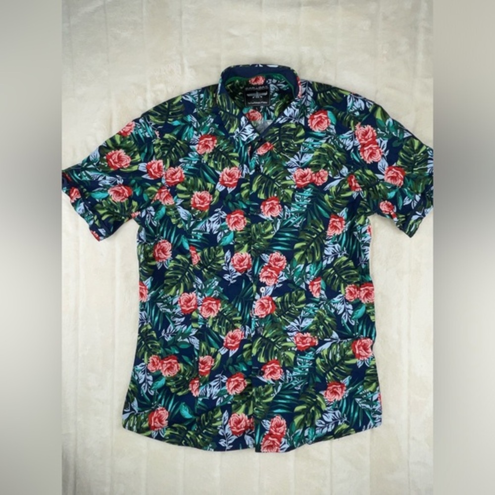 Barabas Short Sleeve‎ Polo Button Up Shirt Mens Large Tropical Hawaiian Beach